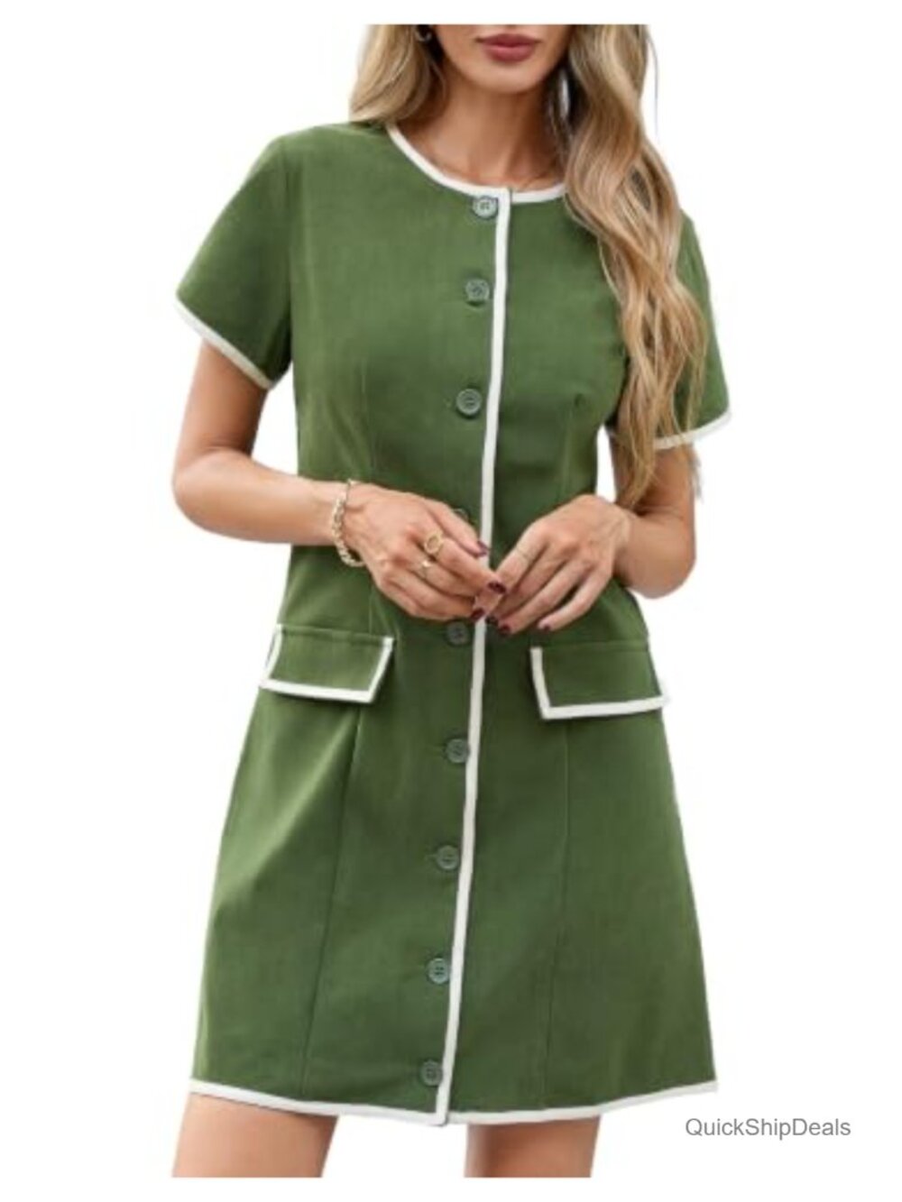 Women's Corduroy A-Line Mini Dress Short Sleeve Button-Up Casual